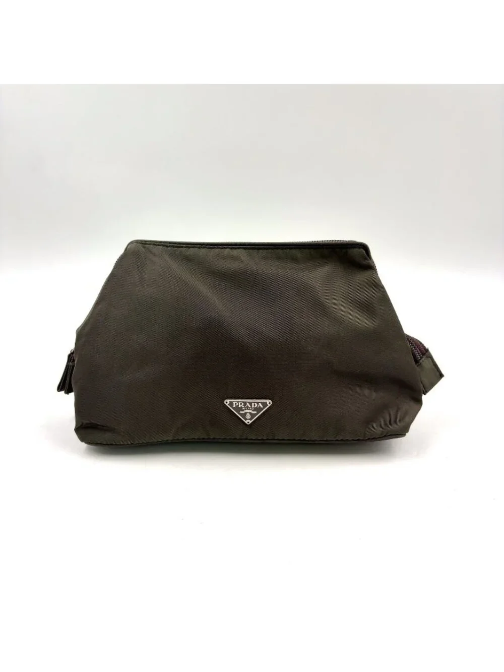Prada Tessuto Nylon Khaki Green Pouch Silver